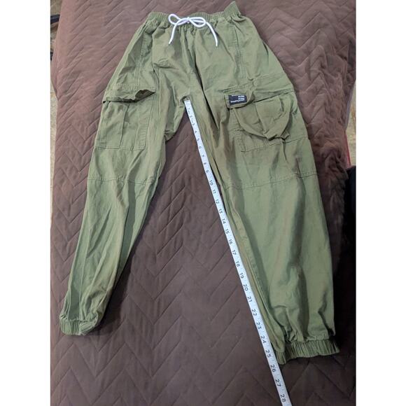 Women's draw string elastic band olive/army green cargo joggers, Snagtree size L - Picture 6 of 7